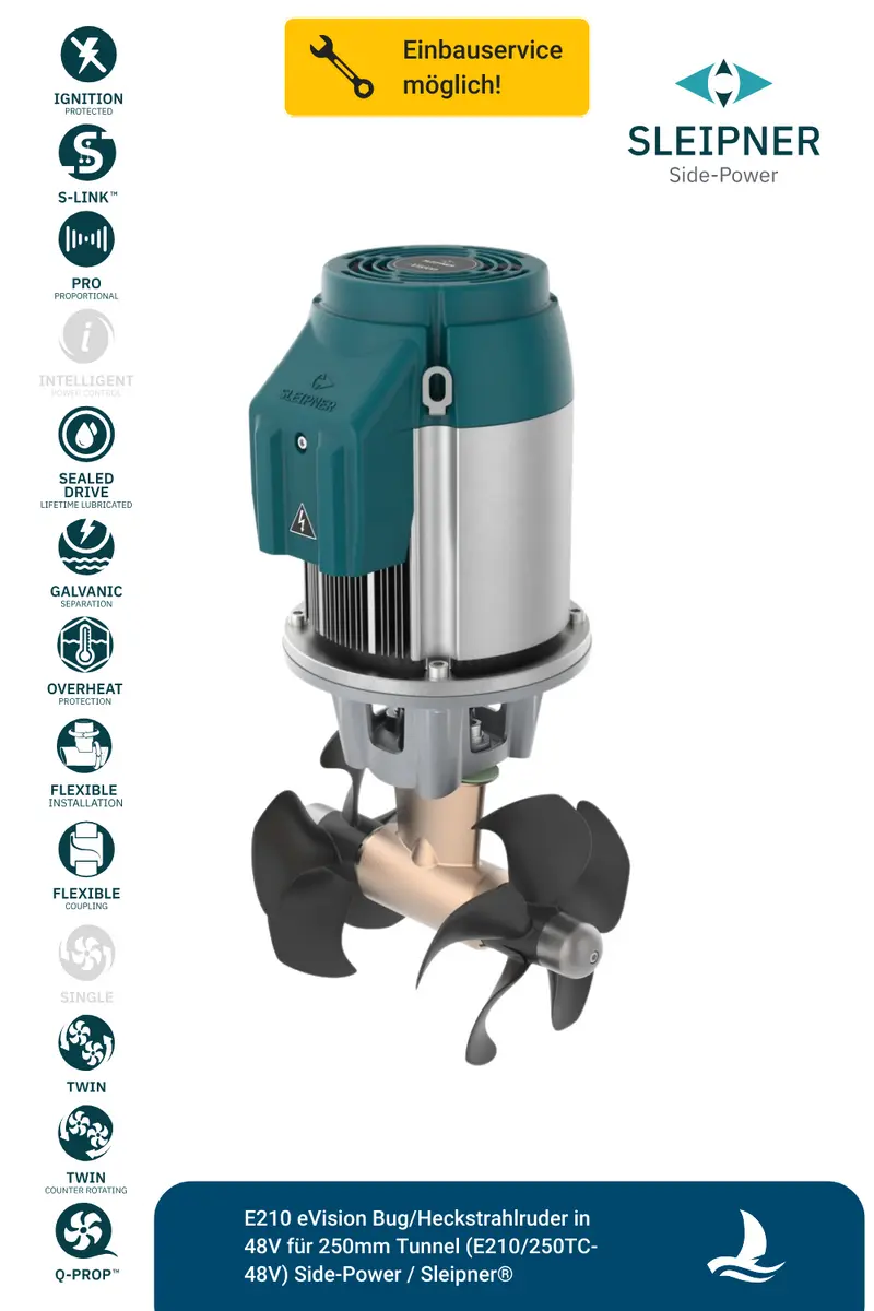 Sleipner® E210 eVision Bug/Heckstrahlruder in 48V für Ø250mm Tunnel (E210/250TC-48V)