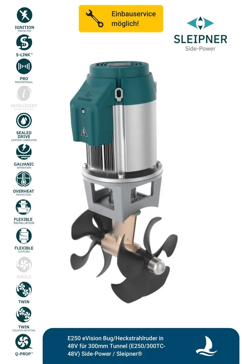 Sleipner® E250 eVision Bug/Heckstrahlruder in 48V für Ø300mm Tunnel (E250/300TC-48V)