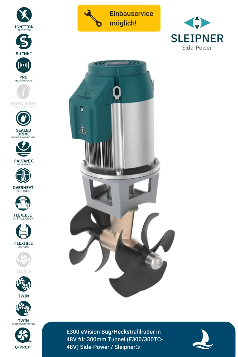 Sleipner® E300 eVision Bug/Heckstrahlruder in 48V für Ø300mm Tunnel (E300/300TC-48V)