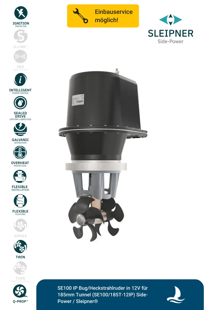 Sleipner® SE100 *zündgeschütztes* Bug/Heckstrahlruder 12V für Ø185mm Tunnel (SE100/185T-12IP)