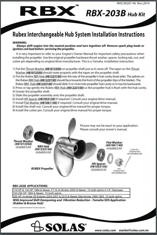SOLAS RBX-203B Hub Kit