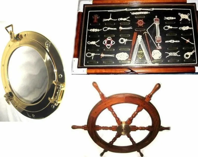Spiegel-Bullauge-oeffnen-20-cm-Steuerrad 45 cm+Große Knotentafel-englisch