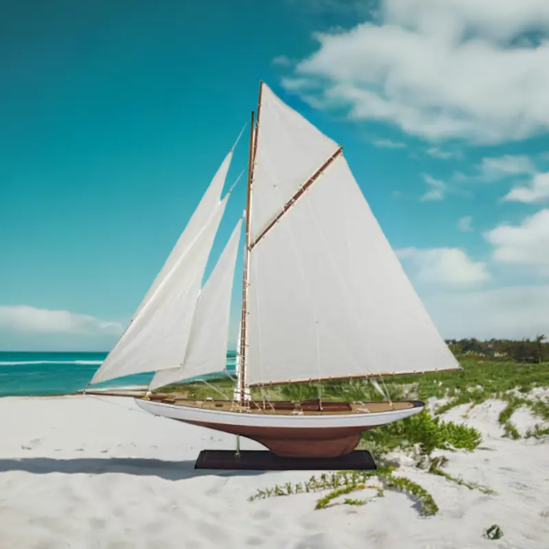 *Stilvoller Holz-Segler als Wohndekoration – Handgefertigte Segel-Skulptur, Höhe 121 cm Yacht, Schiffsmodell Segelyacht Leinensegel 121 cm