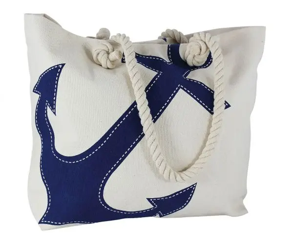 Strand/Freizeittasche/Shoppingtasche - maritim- Baumwolle- Kordel- Ankerdruck