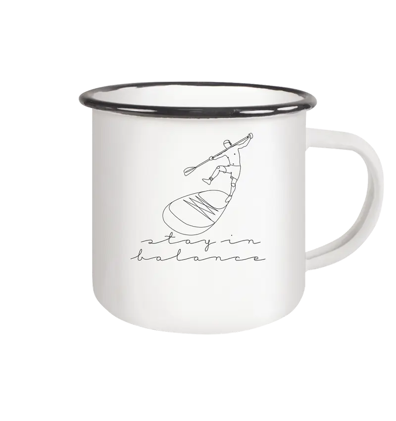 SUP Board - Stay In Balance - Emaille Tasse (Black)