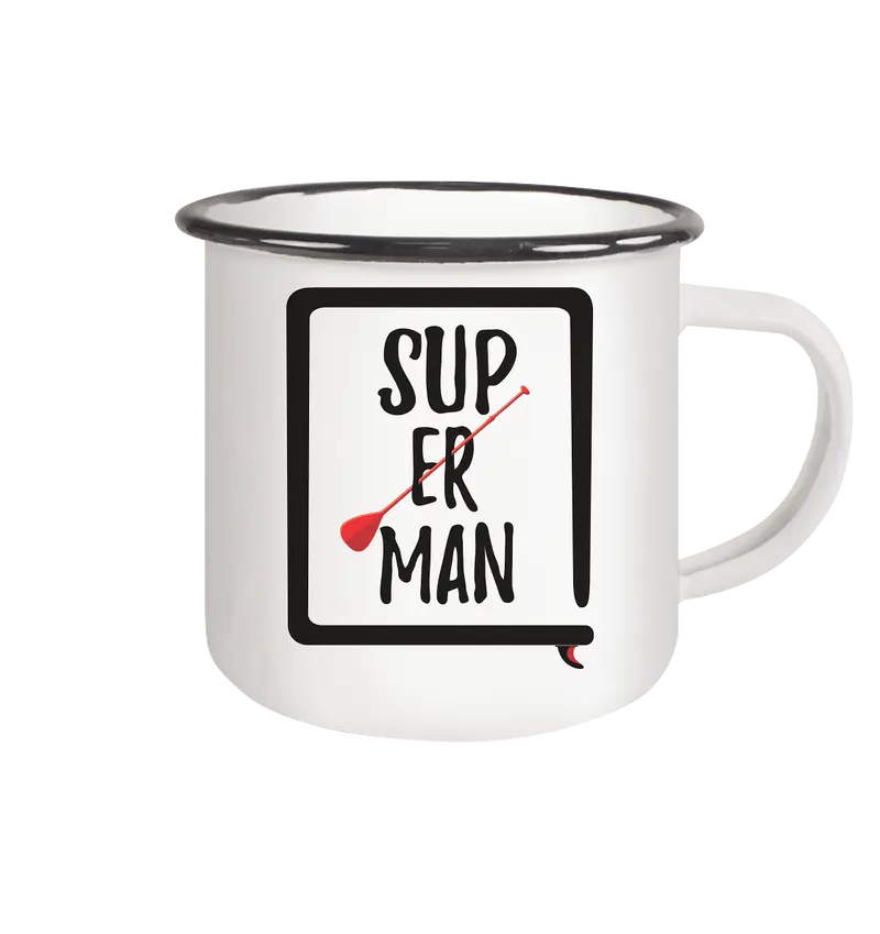 SUP ER MAN  - Emaille Tasse (Black)