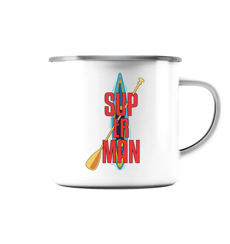 SUP ER MAN - Emaille Tasse (Silber)