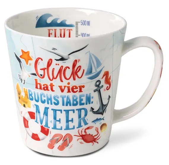 Tasse, Becher „Glück hat vier Buchstaben