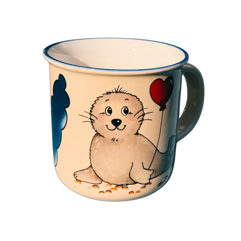 Tasse, Namenstasse „Robbe mit Herzluftballon“ mit Wunschnamen 2.0 - Jeder Name ist möglich!
