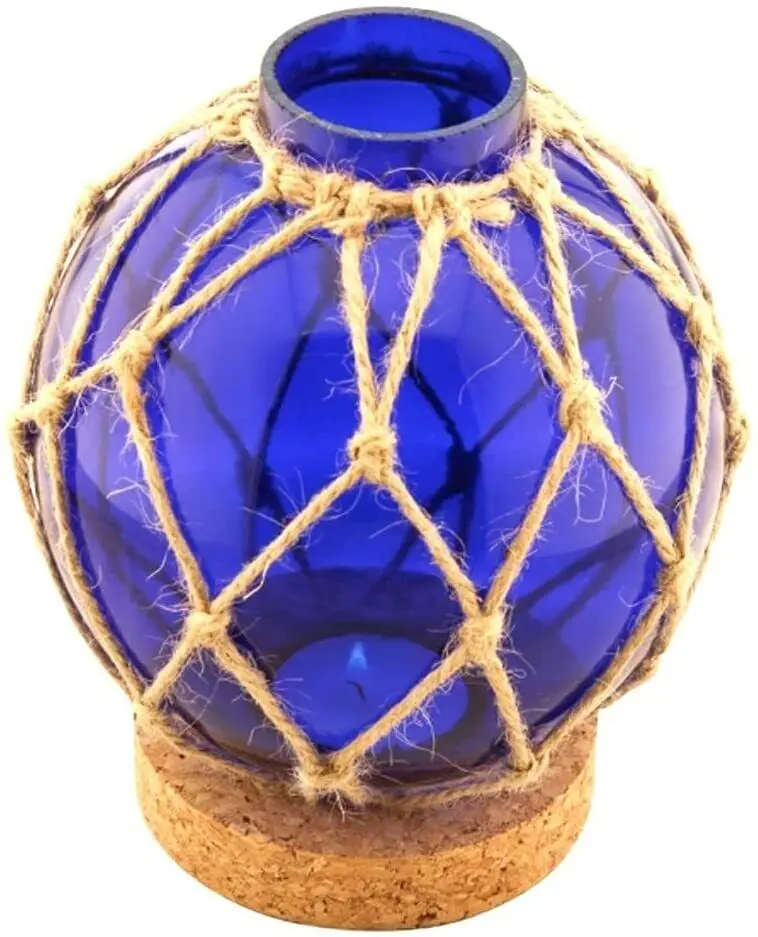 Teelichthalter aus glas- Fischerkugel in blau