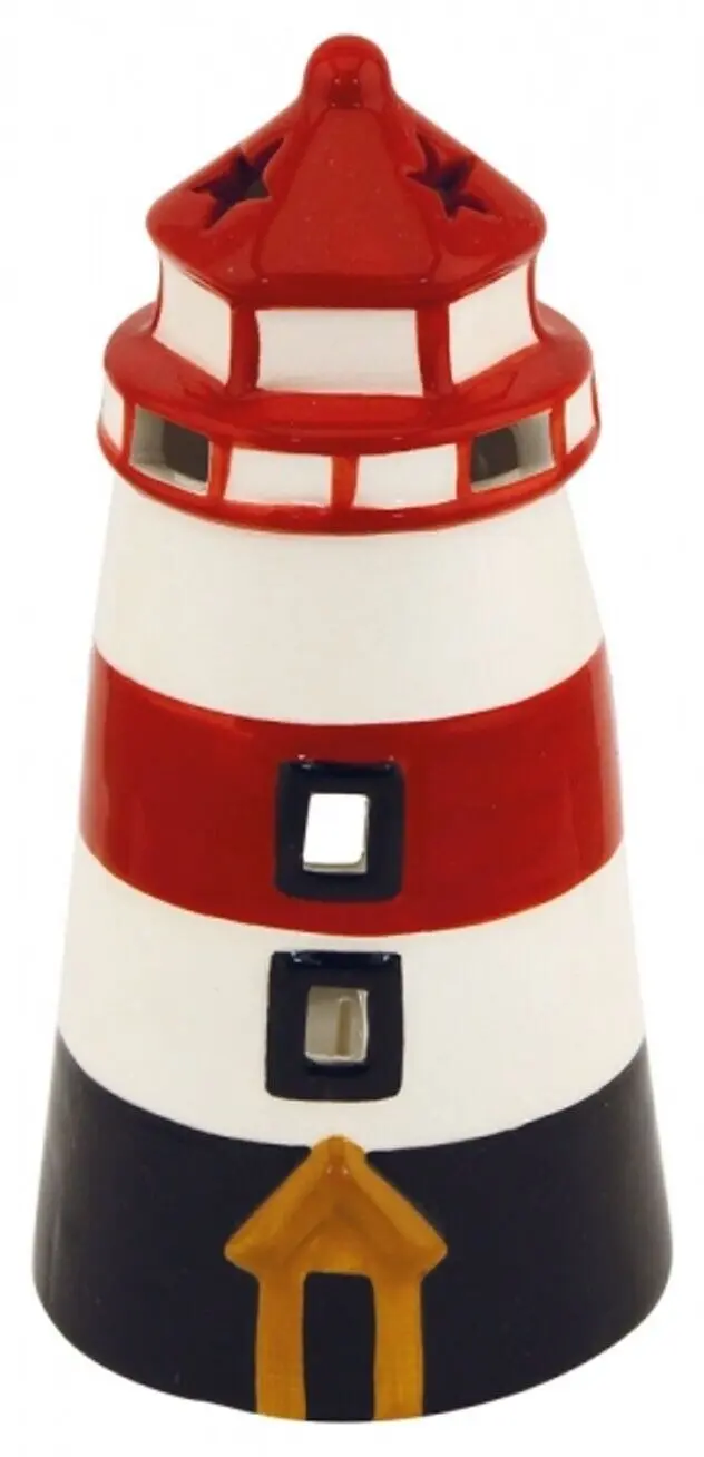 Teelichthalter Leuchtturm aus Keramik rot