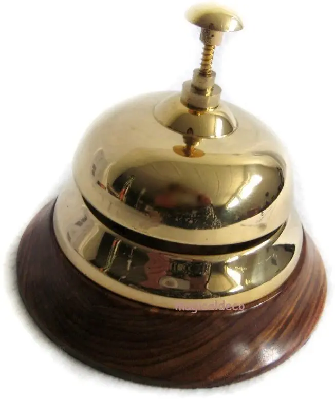 Tischklingel- Service- Tischgong-Hotelglocke, Messing auf Holz