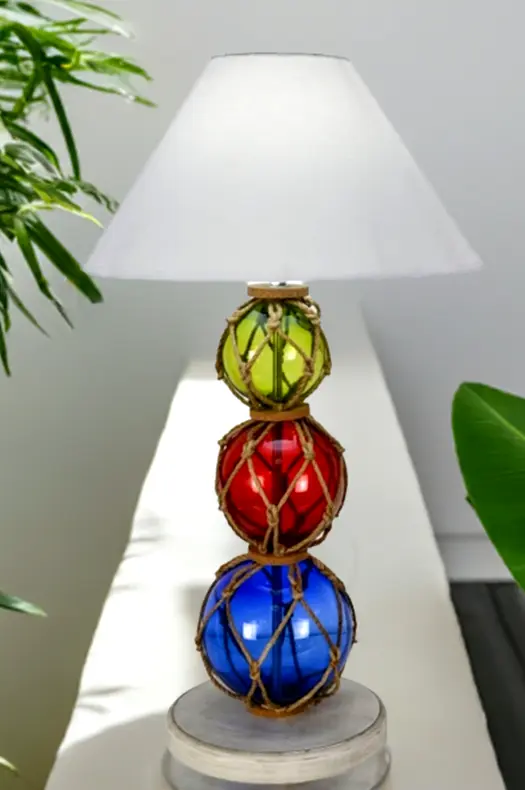 *Tischlampe- Schiffsleuchte- H 66 cm- Fischerkugeln- Stoffschirm