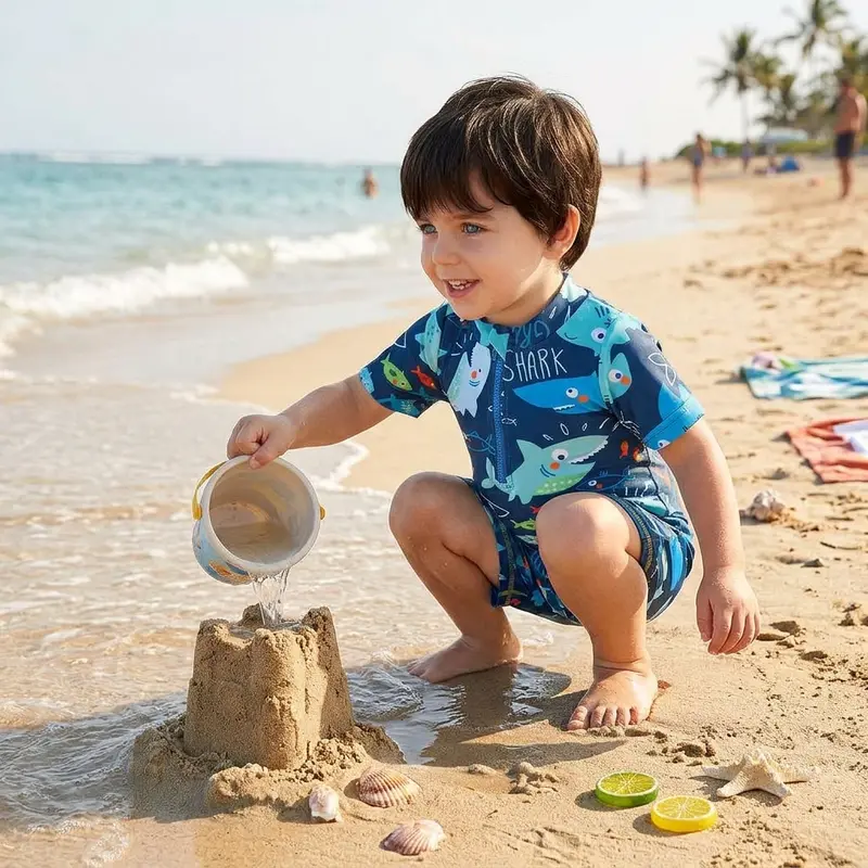 Toddler Baby Boys Shark Print Short Sleeve Swimsuit