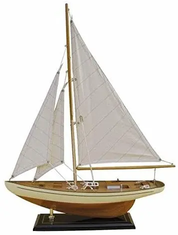 Tolle Yacht, Segelschiff, Schiffsmodell Segelyacht aus Holz mit Stoffsegel