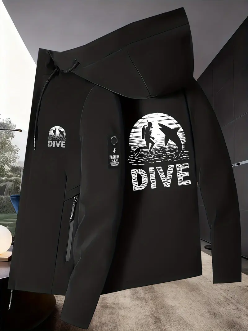 Unisex Fashion New Arrival “Dive” Pattern Windbreaker Hooded