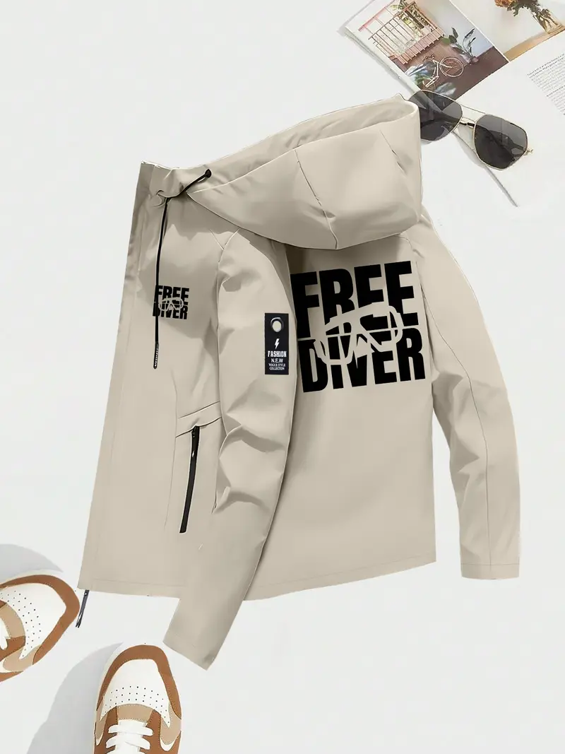 Unisex Fashion New Arrival “Free Diver” Pattern Hooded Jacket