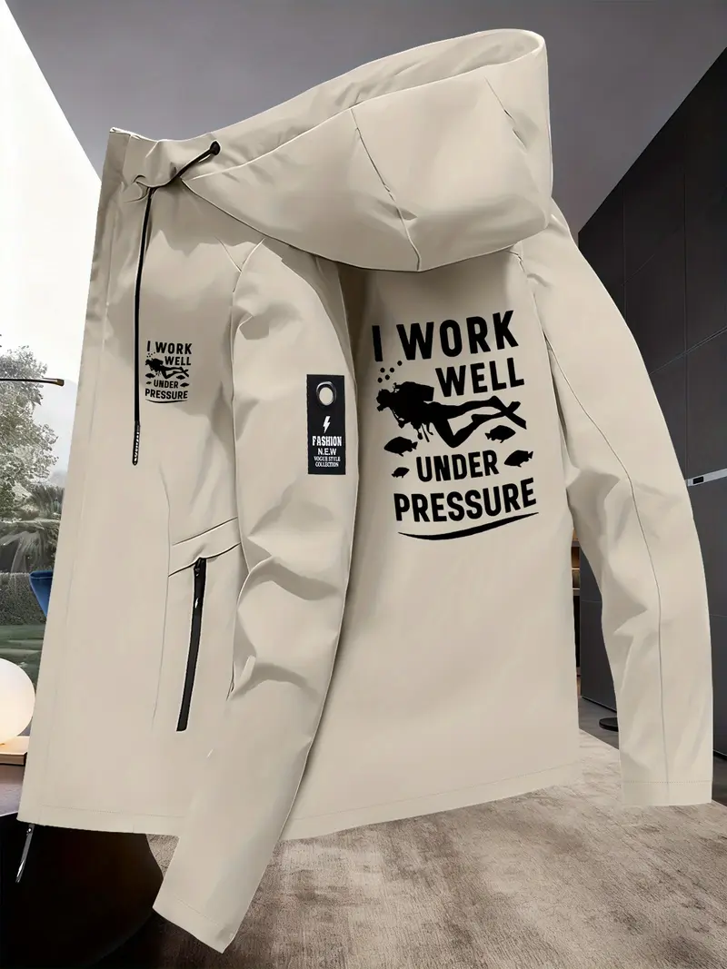 Unisex New Arrival “I Work Well Under Pressure” Lightweight All-Weather Hooded Jacket