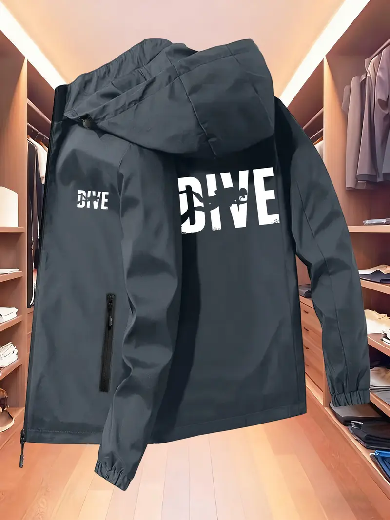 Unisex Outdoor Fashion New Arrival “DIVE” Pattern All-Weather Hooded Jacket