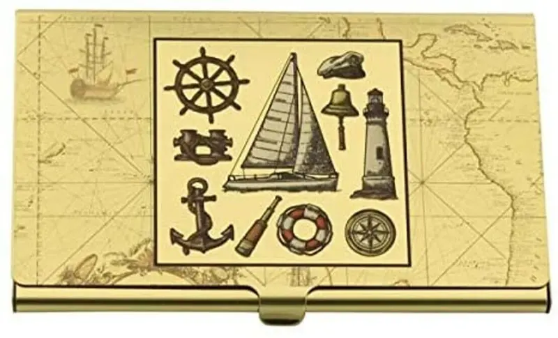 Visitenkartenetui- Maritime Motive- Messing- anlaufgeschützt