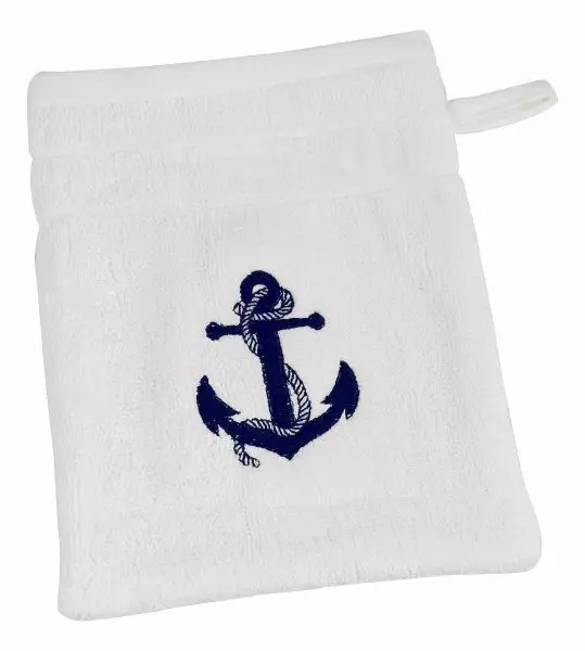 Waschhandschuh - weiß- baumwolle- Maritim