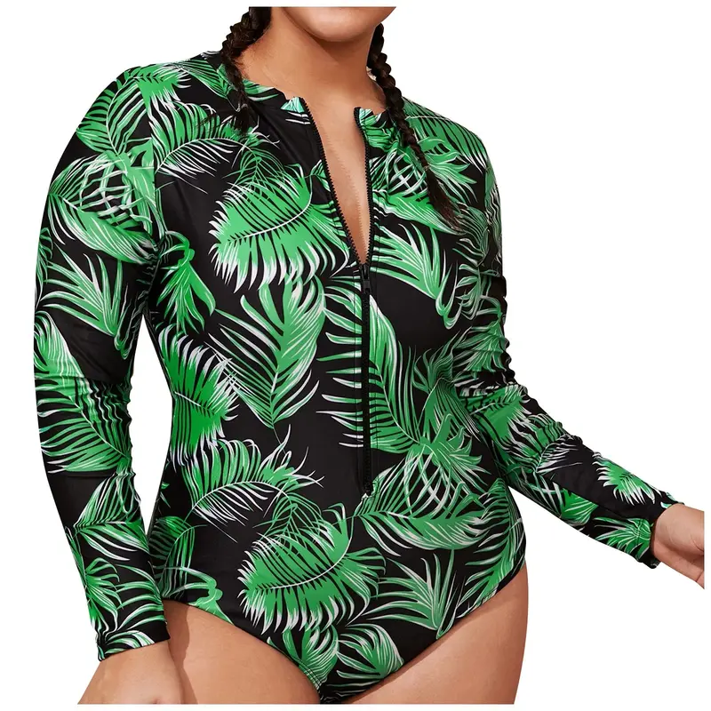 Women's RashGuard Long Sleeve Green Palms