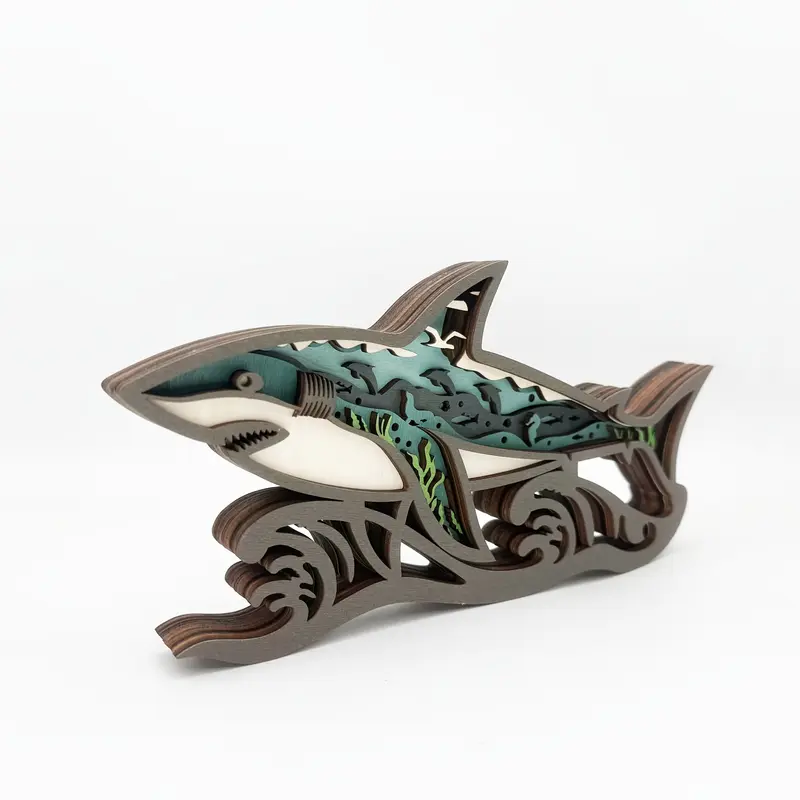 Wooden Shark Wall Art – Hand-Carved Nautical Decoration for Home & Office